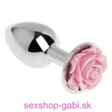 Kovový análny kolík MALÝ (S) s ružovou ružou