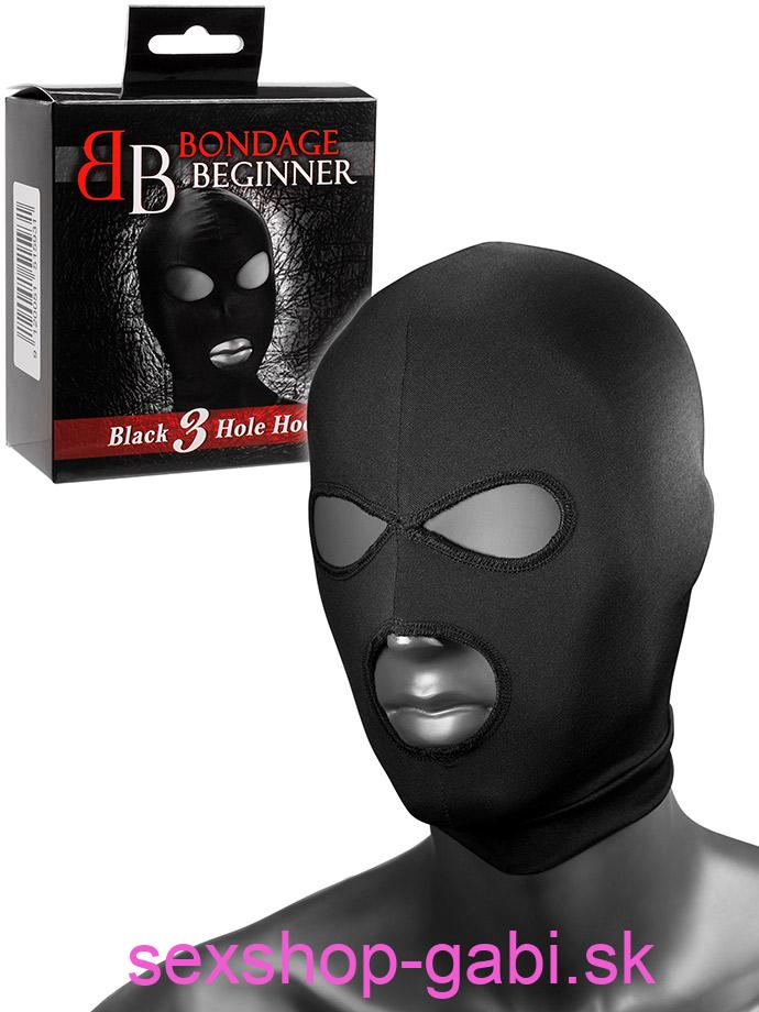 Čierna kapucňa Bondage Beginner Black s 3 otvormi